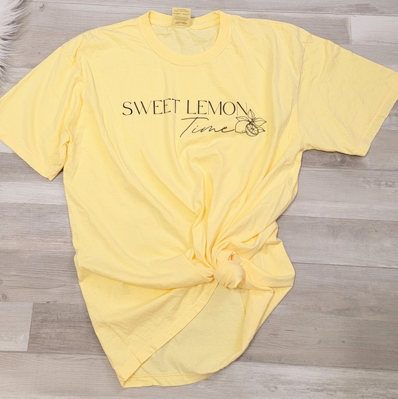 "Sweet Lemon Time* Comfort Colors Pastel Yellow Ring Spun Tee Size XL NWOT - Picture 6 of 11
